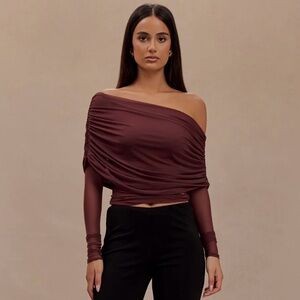 Meshki Burgundy Off-Shoulder Blouse
